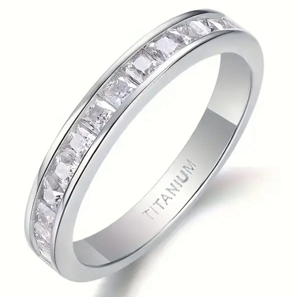 Cubic Zirconia Ring Titanium Channel Set 
2 RINGS IN THE SIZE ORDERED INCLUDED